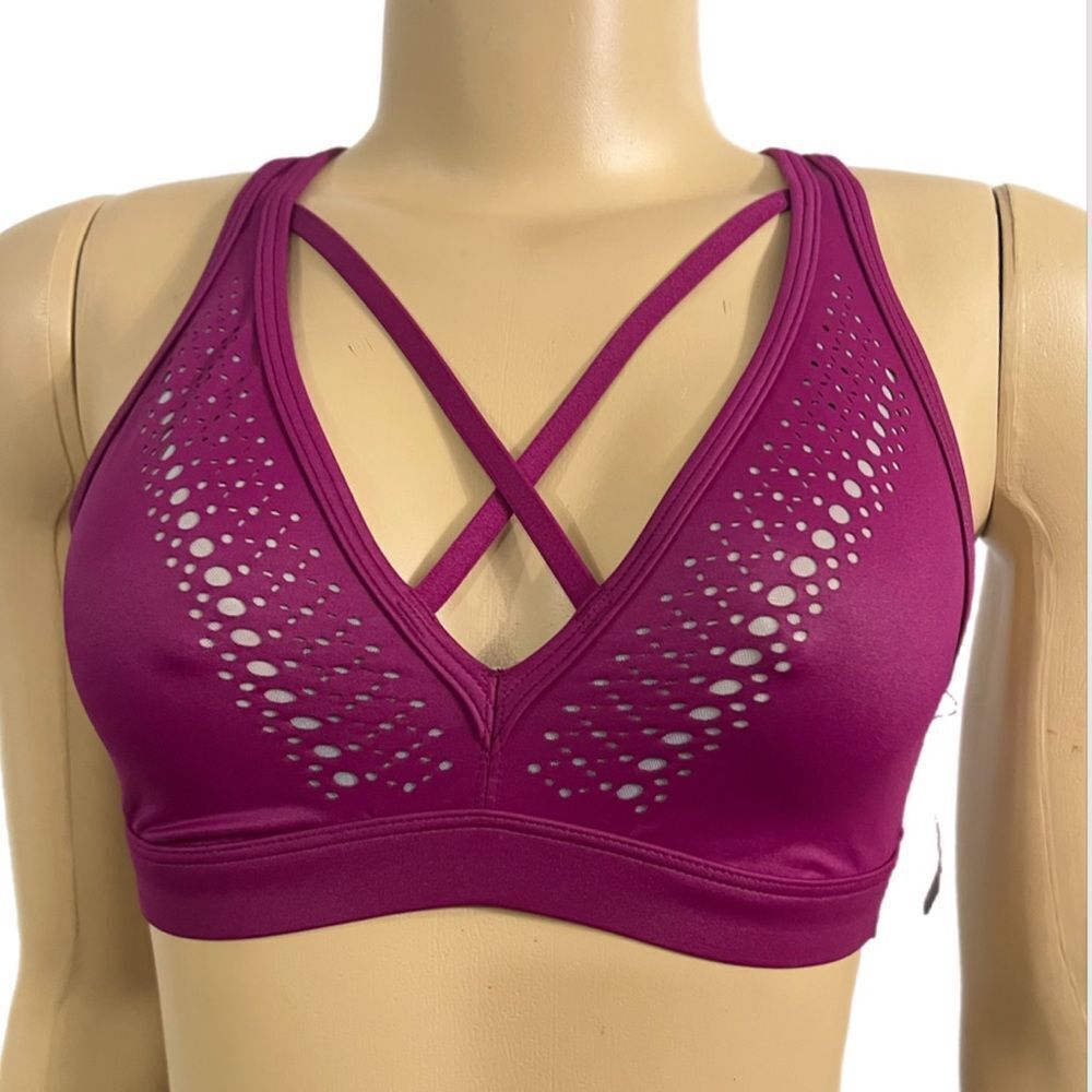 Victoria’s Secret Wet Look Strappy Front unlined back sport bra magenta M